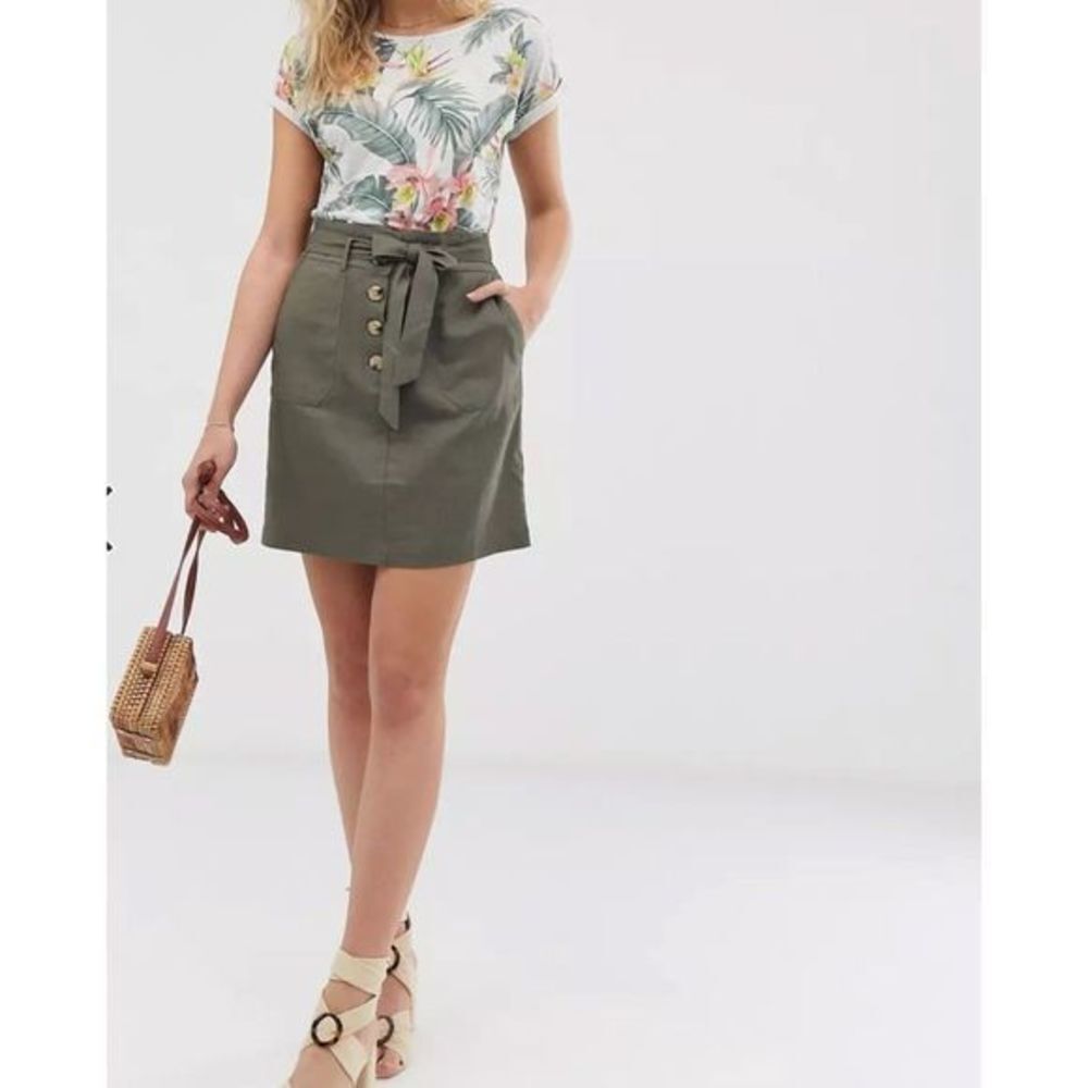 OASIS Linen Blend Buttoned Mini Skirt Sz2